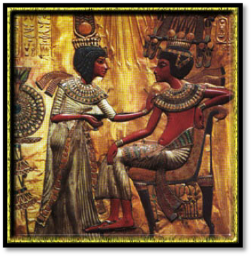this is an image of a carving of an ancient Egyptian ruler being made up by a servant.