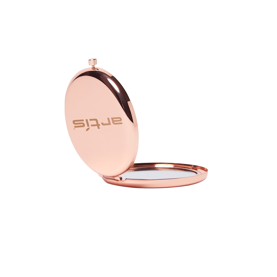dual mirror rose gold compact open angled
