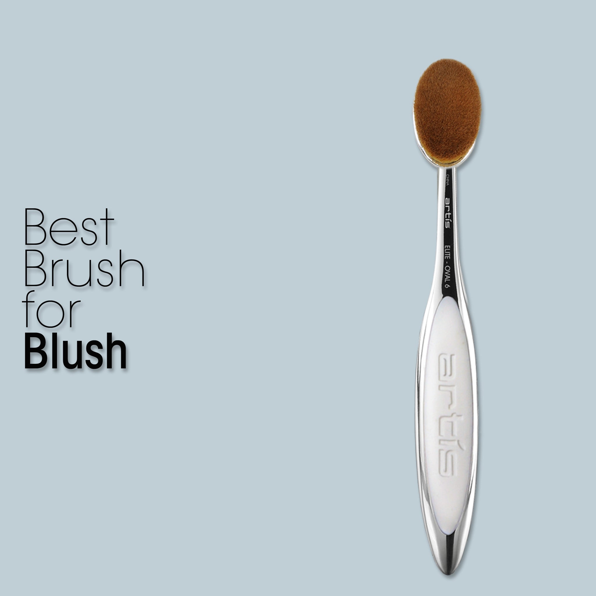 this image is the elite oval 6 brush which is deemed the best brush for blush and contour use.