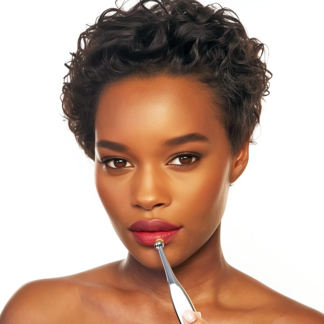 model using elite circle 1 to apply and perfect lip colour