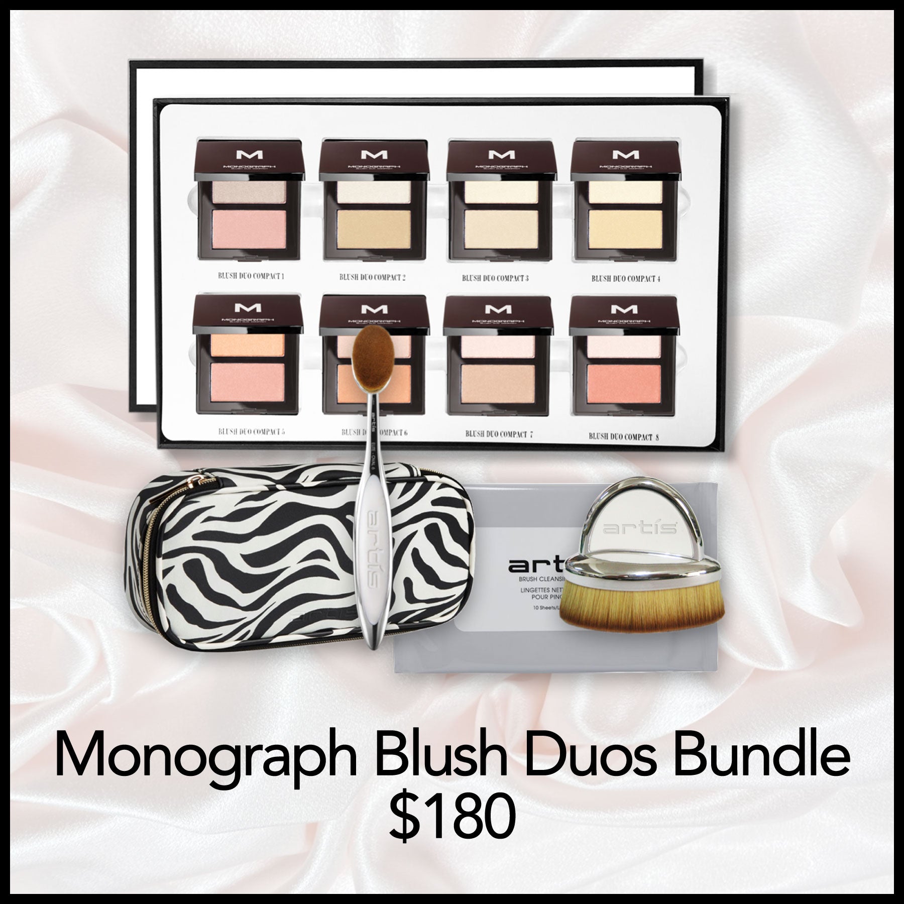 special monograph blush duos portfolio and elite brushes and product bundle for $180